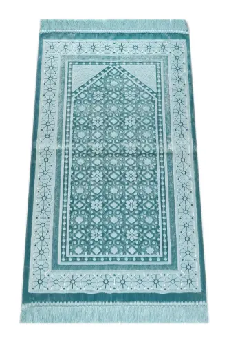 Велюровый молитвенный коврик Inci Velvet Pearl - Бирюзовый-Бирюзовый - 1