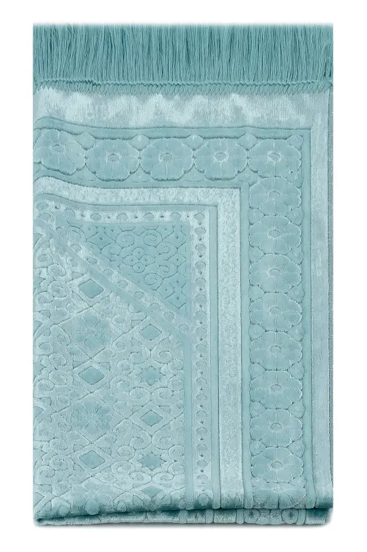Велюровый молитвенный коврик Inci Velvet Pearl - Бирюзовый-Бирюзовый - 5