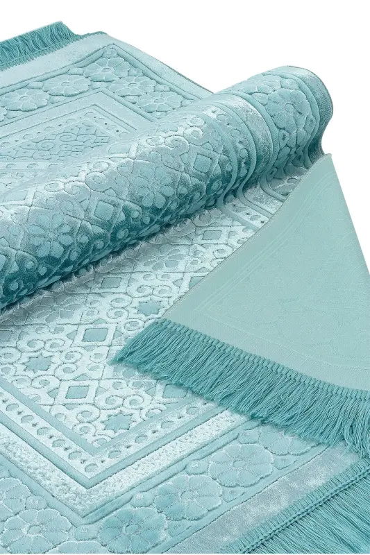 Велюровый молитвенный коврик Inci Velvet Pearl - Бирюзовый-Бирюзовый - 7