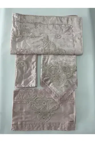 Велюровый Набор Для Молитвы 4 Предмета Приданое Велюровый Молитвенный Гарнитур из 4 Частей - Пудра - 1