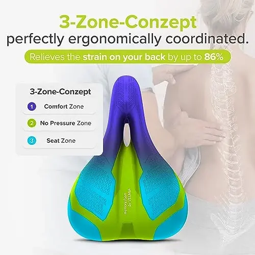 VELMIA Bicycle Saddle - Comfortable Saddle for Men and Women - 3 Zone Concept - Waterproof Bicycle Seat with Ergonomic Design - 2