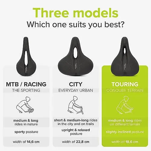 VELMIA Bicycle Saddle - Comfortable Saddle for Men and Women - 3 Zone Concept - Waterproof Bicycle Seat with Ergonomic Design - 5