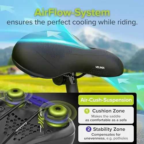 VELMIA Bicycle Saddle - Comfortable Saddle for Men and Women - 3 Zone Concept - Waterproof Bicycle Seat with Ergonomic Design - 4