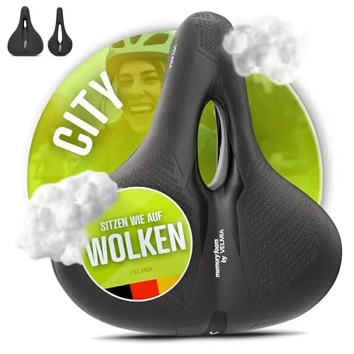 VELMIA Bicycle Saddle - Comfortable Saddle for Men and Women - 3 Zone Concept - Waterproof Bicycle Seat with Ergonomic Design - 1