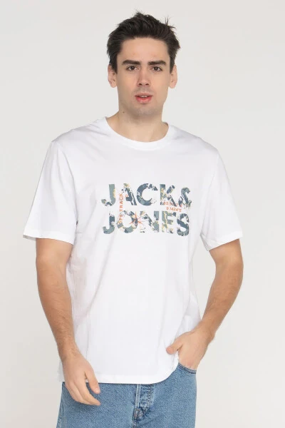 Velo yoqasi logoli bosilgan futbolka - JACK & JONES