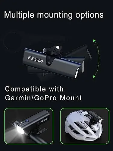 Велофары TOWILD для ночной езды, совместимые с креплением Garmin/GoPro, велосипедный фары, перезаряжаемый аккумулятор, водонепроницаемый передний велосипедный фонарь для велосипедистов, которые ездят на работу - подходит для всех велосипедов - 6