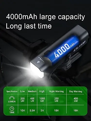 Велофары TOWILD для ночной езды, совместимые с креплением Garmin/GoPro, велосипедный фары, перезаряжаемый аккумулятор, водонепроницаемый передний велосипедный фонарь для велосипедистов, которые ездят на работу - подходит для всех велосипедов - 2