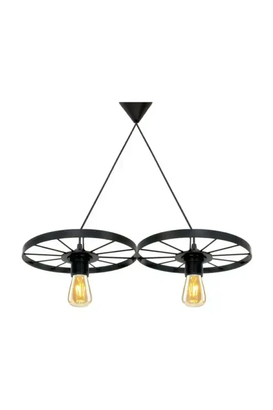 Velosiped G'ildirak Osma Chiroq Ikki Ferforje Bar Mehmonxona Restoran Metall Retro Shift Lampa-Qora - 1