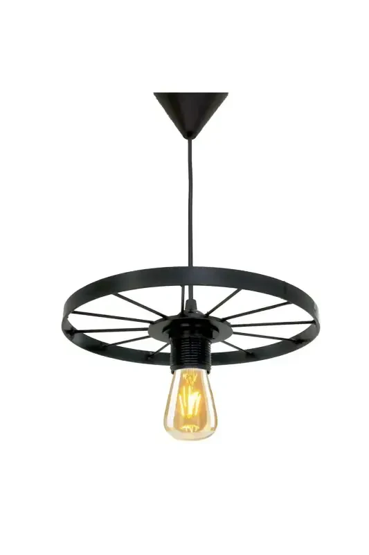 Velosiped G'ildirak Osma Yagona Avize Temir Bar Mehmonxona Restoran Metall Retro Shift Lampa-Qora - 1