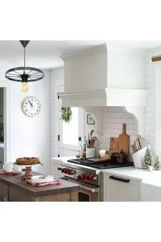 Velosiped G'ildirak Osma Yagona Avize Temir Bar Mehmonxona Restoran Metall Retro Shift Lampa-Qora - 2