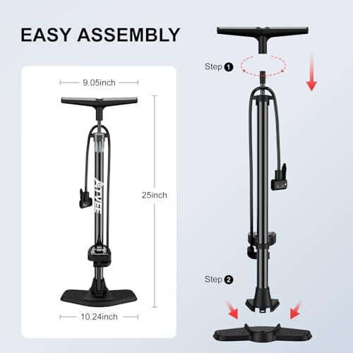 Velosiped nasosi, 25 dyuym balandlikdagi to'liq o'lchamli velosiped nasosi, 160 PSI yuqori bosimli, Presta va Schrader klapanli velosiped shinalari nasosi, velosiped shinalari, to'plar va suzish halqasi uchun velosiped havo nasosi, Psi o'lchagichli velosiped nasoslari… - 4