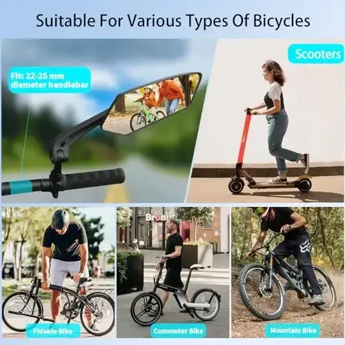 Velosiped oynasi, 1 juft 360˚ aylanadigan velosiped oynalari rul uchun, sozlanishi HD keng burchakli velosiped oynasi, tog' yo'l kattalar velosipedi, Ebike uchun velosiped rulining orqa ko'rinish oynasi (aniq ko'rinish) - 7