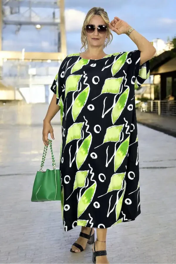 VELOSIPED YOQA PASTKI QO'L YENGIL KESIM EKSTRA KATTA O'LCHAMLI PAXTA VISKOS YAZGI KO'YLAK - 2