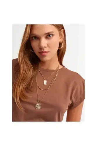 Velosiped yoqali futbolka - jigarrang - jigarrang - DILVIN (1)