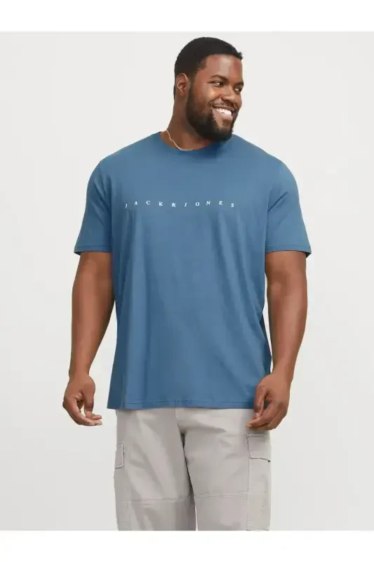 Велосипедная футболка с круглым вырезом, логотипом и большим баттальным размером - Синий53 - JACK & JONES