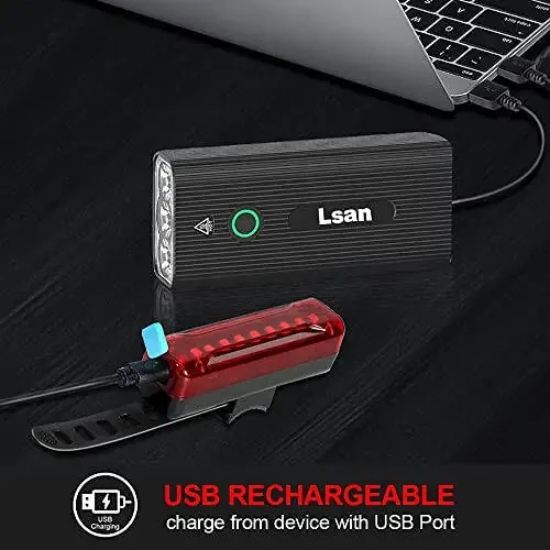 Велосипедные фары 1200 люмен спереди и сзади, 3 светодиодных USB-перезаряжаемых велосипедных фонаря, сверхъяркие велосипедные фары для ночной езды, велосипедный фонарь с функцией power bank, IPX5 водонепроницаемый, 3+5 режимов освещения - 9