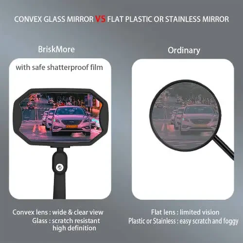 Велосипедные зеркала BriskMore на руль, Высококачественные выпуклые линзы из стекла для рулей электровелосипедов, устойчивые к царапинам, безопасное заднее зеркало 1 пара велосипедных зеркал BT-015 (правая и левая стороны) - 3