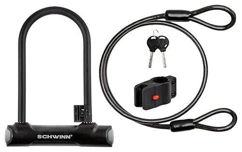 Велосипедный U-замок Schwinn Bike Max с двойным кабелем, 2 ключа в комплекте, 4 фута x 10 мм антикражный велосипедный замок, уровень безопасности 5 - MODAZONE