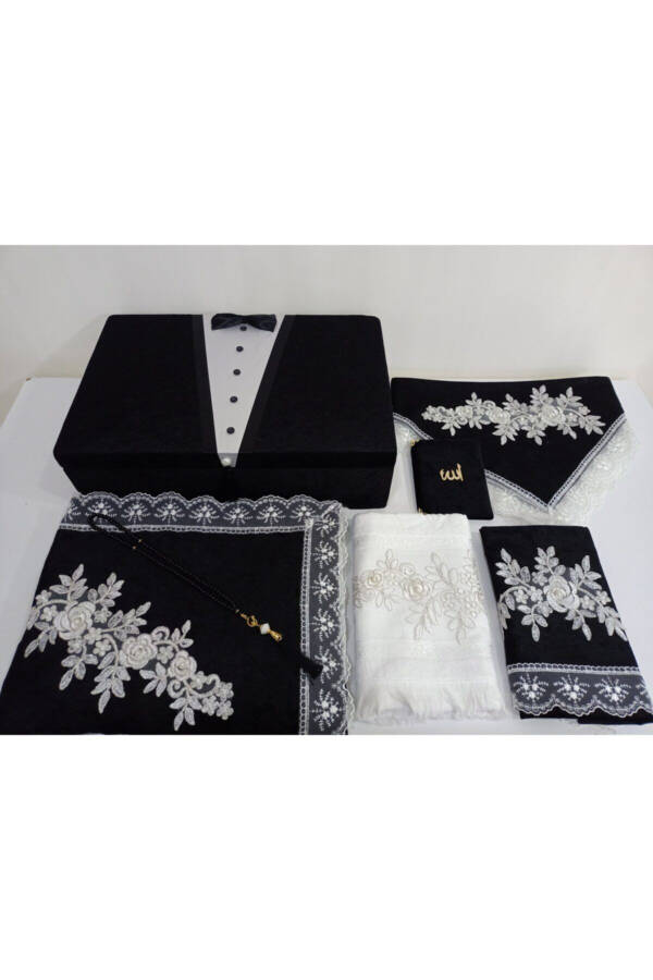 Velvet 7 Piece Black Groom French Guipure Chest - 1