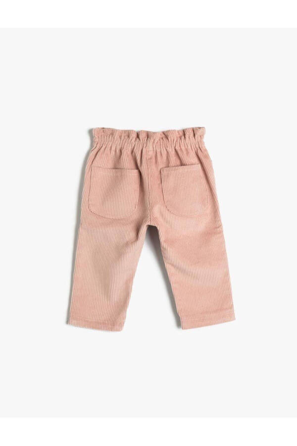 Velvet Corduroy Baby Girl Pants with Pockets and Drawstring Waist - 3