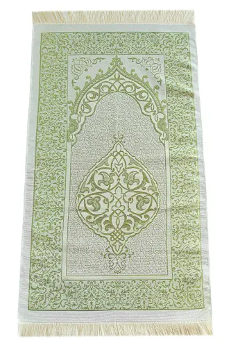 Velvet Covered Yasin-i Sharif Book Rosary Prayer Rug Set Green-Green - 5