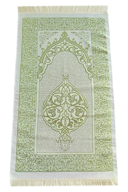 Velvet Covered Yasin-i Sharif Book Rosary Prayer Rug Set Green-Green - 5