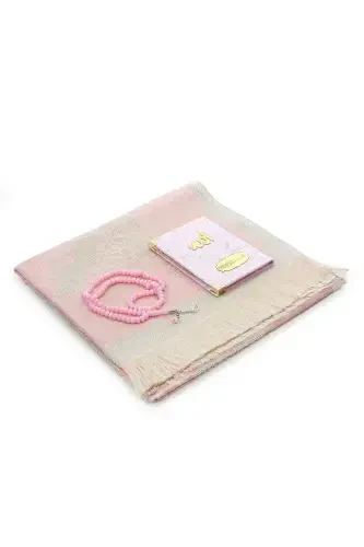 Velvet Covered Yasin-i Sharif Book Tasbeeh Prayer Rug Set Pink - 3