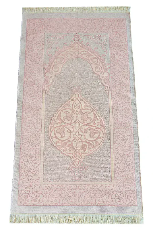 Velvet Covered Yasin-i Sharif Book Tasbeeh Prayer Rug Set Pink - 5