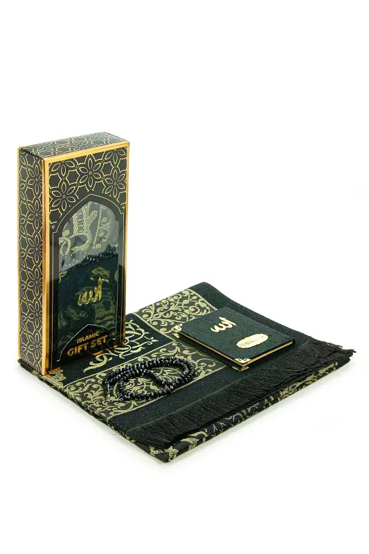 Velvet Covered Yasin-i Sharif Book Tasbeeh Sejadah Set Black - IHVAN ONLINE