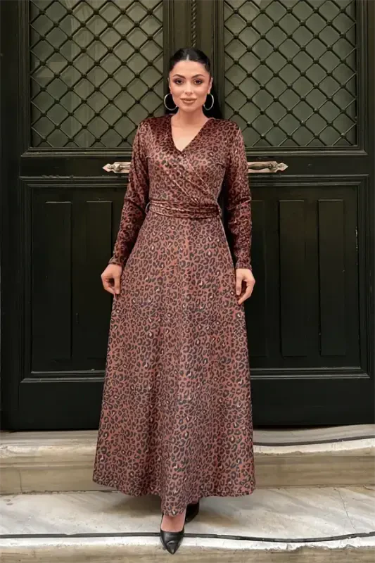 Velvet Leopard Print Dress - LEOPARD - 1