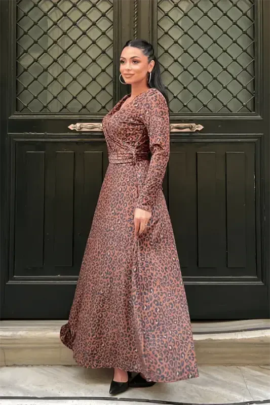 Velvet Leopard Print Dress - LEOPARD - 2