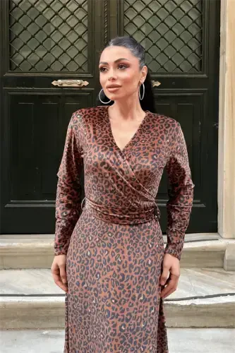 Velvet Leopard Print Dress - LEOPARD - 3