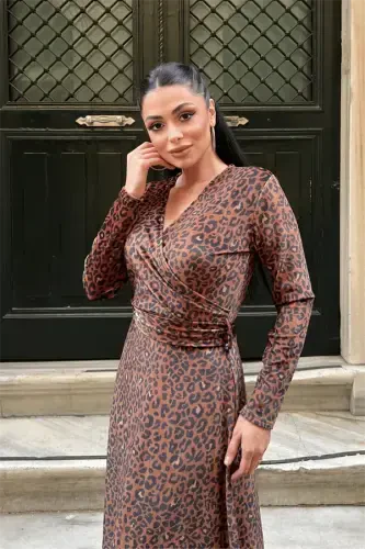 Velvet Leopard Print Dress - LEOPARD - 4