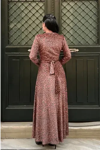 Velvet Leopard Print Dress - LEOPARD - 5