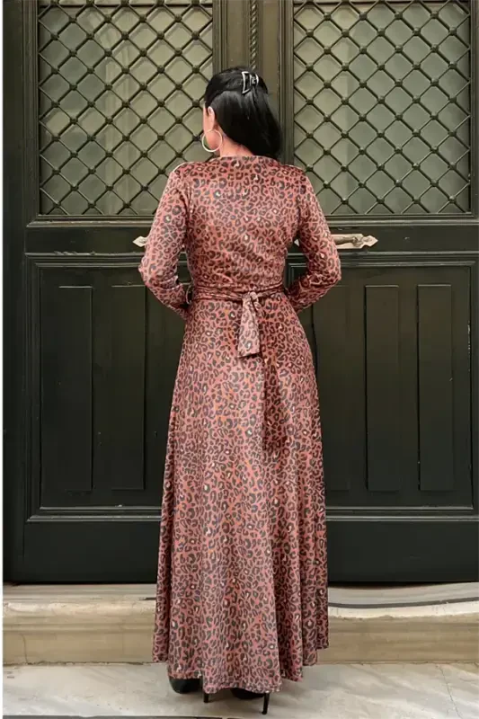 Velvet Leopard Print Dress - LEOPARD - 5