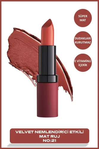 Velvet Matte Lipstick 21 Velvet Mat Lab boʻyogʻi 4,2 G-R 