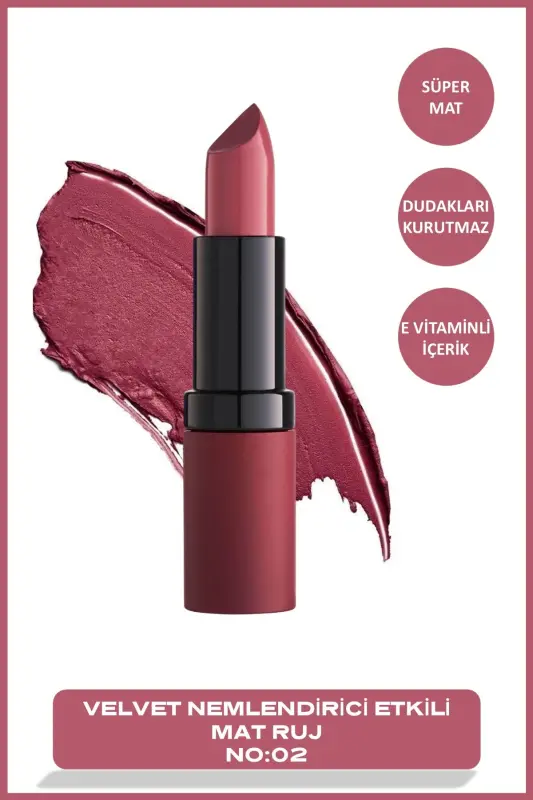 Velvet Matte Lipstick No: 02 Antique Rose - 1