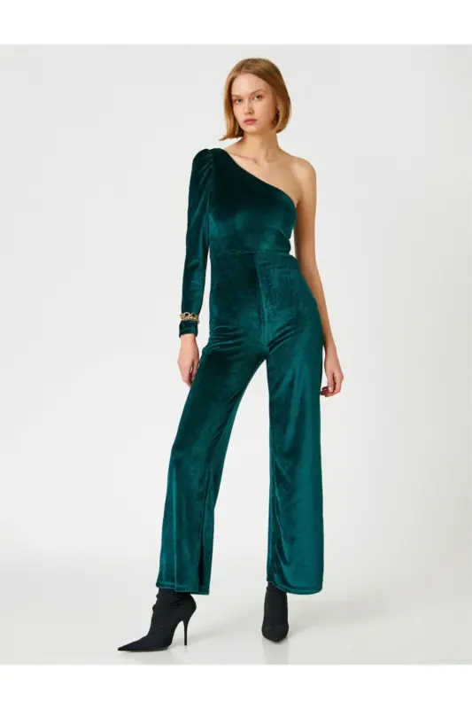 Velvet One Shoulder Jumpsuit - 2