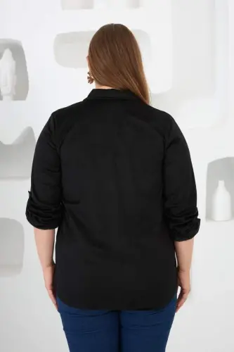 Velvet Plus Size Sleeve Snap Shirt Black - 4