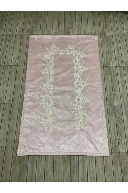 Velvet Prayer Rug - Dowry Gift Velvet Prayer Rug - Powder - 2