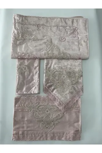Velvet Prayer Rug Set 4 Pieces Dowry Velvet Prayer Rug Set of 4-Powder 