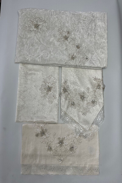 Velvet Prayer Rug Set 4 Pieces - Velvet Prayer Rug Team 4'lü for dowry - ÇALIŞKAN ÇEYIZ EVI