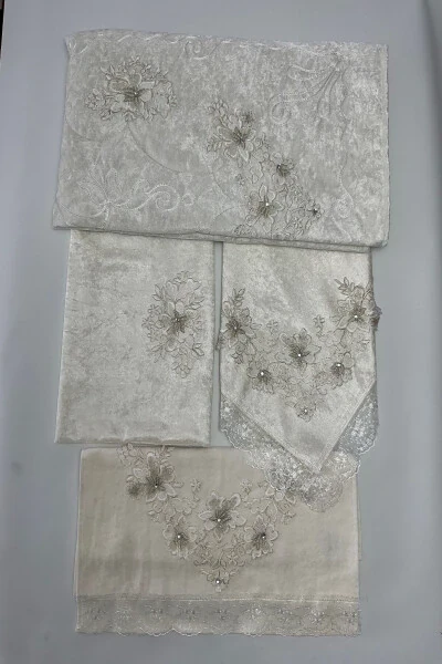 Velvet Prayer Rug Set 4 Pieces - Velvet Prayer Rug Team 4'lü for dowry - ÇALIŞKAN ÇEYIZ EVI
