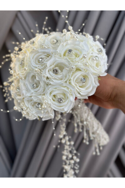Velvet Rose Bridal Corsage with Pearl Stones - 6