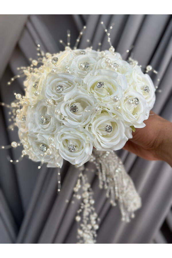 Velvet Rose Bridal Corsage with Pearl Stones - 9