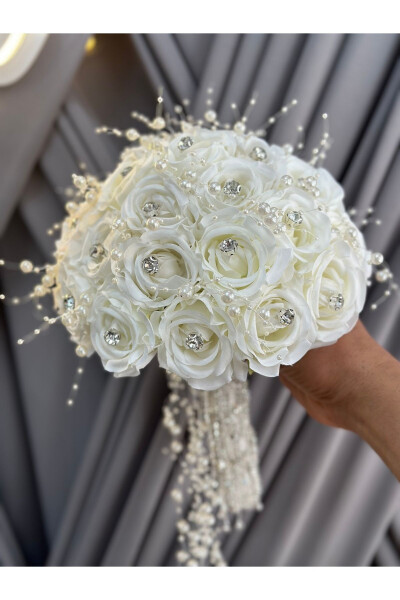 Velvet Rose Bridal Corsage with Pearl Stones - 12