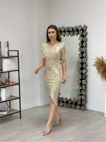 Velvet Sequin Dress Jacket - GOLD - BÜYÜKBEDENIZ (1)