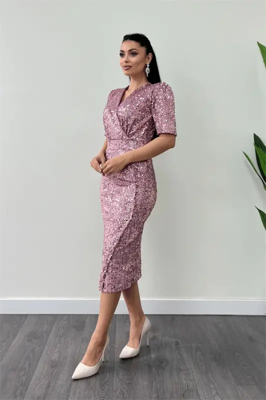 Velvet Sequin Jacket Dress - Powder Pink - 2