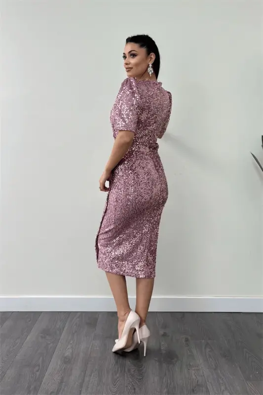 Velvet Sequin Jacket Dress - Powder Pink - 4