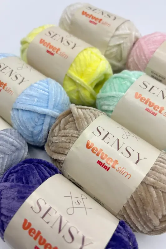 Velvet Slim Mini Paket Örgü İpliği Kadife İpliği Amigurumi İpliği Set Pastels-Pastels - 5